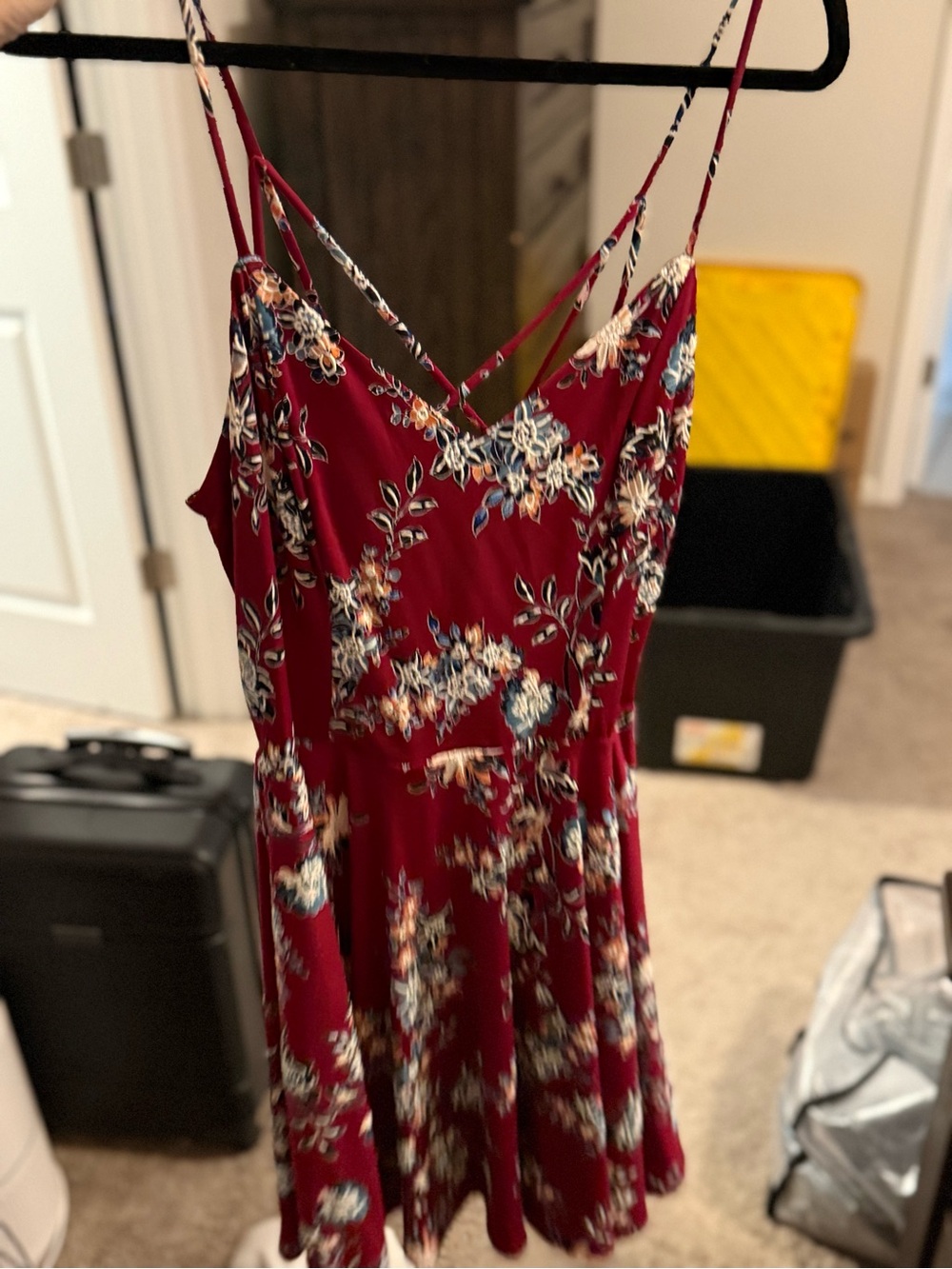 Floral Burgundy Spaghetti-Strap Mini Dress